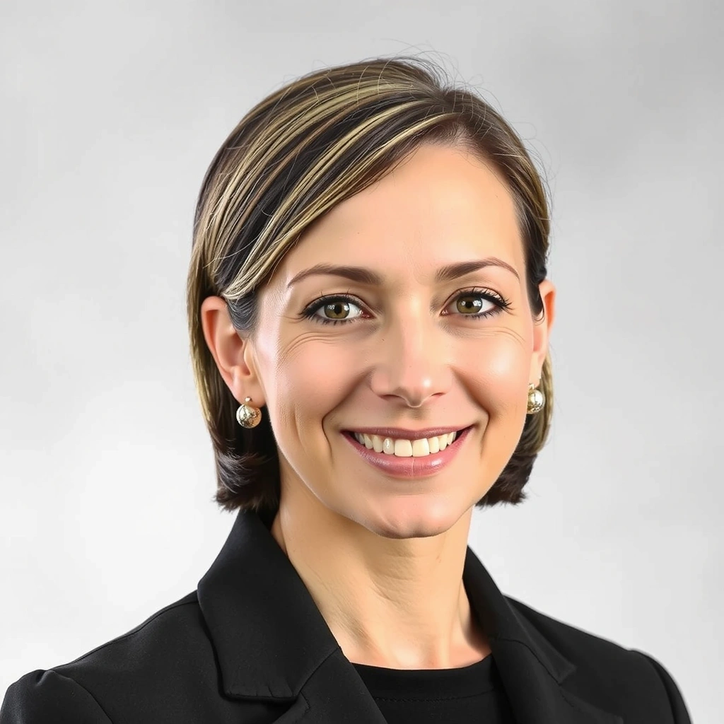 Portret profesjonalnego dietetyka [Twoje Imię i Nazwisko] w eleganckim ubraniu, z naturalnym uśmiechem, na neutralnym, jasnym tle